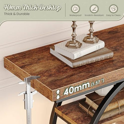 Huuger Modern Console Table, 41.3 Inch Sofa Table with Artistic Curved Metal Frame, Narrow Entryway Table for Hallway, Living Room, Behind Couch, Rustic Brown - color: Rustic Brown, size: 11.8"D x 41.3"W x 31.5"H
