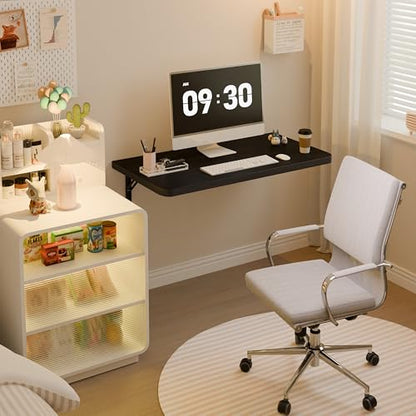 Dogsky 24" x 14" Floating Wall Desk, Fold Down Wall Table - 100 lbs Heavy Duty Solid Pine Wall Mount Folding Desk for Home Office, Laundry Room, Kitchen & Small Apartment, Black - color: Black, size: 24'' x 13.7'' x 6.3''