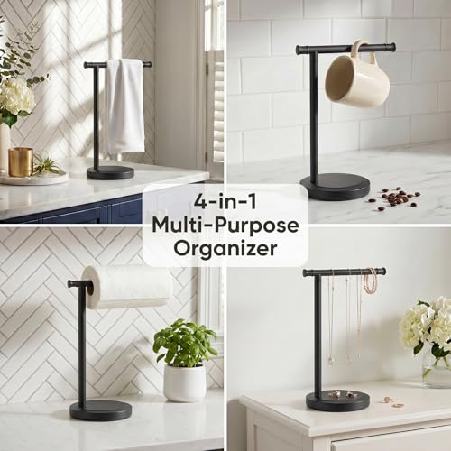 Hoimpro 13" Matte Black Stand Hand Towel Holder Bathroom Kitchen Countertop Towel Rack Towel Bar Ring Free Standing Counter T Bath Accessories Freestanding Vanity Sink Hardware Stainless Steel - color: Matte Black