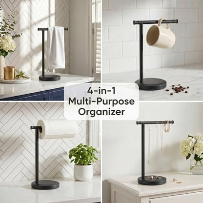 Hoimpro 13" Matte Black Stand Hand Towel Holder Bathroom Kitchen Countertop Towel Rack Towel Bar Ring Free Standing Counter T Bath Accessories Freestanding Vanity Sink Hardware Stainless Steel - color: Matte Black