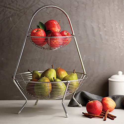 Tramontina 2-Tier Stainless Steel Fruit Basket, Countertop Storage Organizer for Fruits, Vegetables, Bananas & More