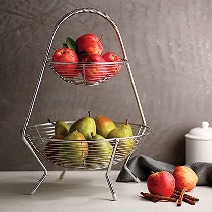 Tramontina 2-Tier Stainless Steel Fruit Basket, Countertop Storage Organizer for Fruits, Vegetables, Bananas & More
