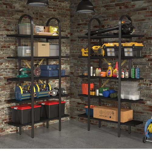 Wide Bookshelf Arched Bookcase, Industrial 5 Tier Open Book Shelves with Metal Frame, 72" Tall Freestanding Heavy Duty Display Rack for Home Office, Living Room,Black,Easy Assembly - color: Black, size: 5 Tier Arched Wide