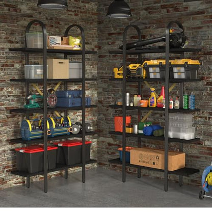 Wide Bookshelf Arched Bookcase, Industrial 5 Tier Open Book Shelves with Metal Frame, 72" Tall Freestanding Heavy Duty Display Rack for Home Office, Living Room,Black,Easy Assembly - color: Black, size: 5 Tier Arched Wide