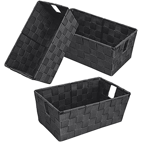 Woven Shelf Storage Tote Basket Bins Container, Storage Boxes Cube Organizer with Built-in Handles for Bedroom, Office, Closet, Clothes, Kids Room, Nursery 3pk(Grey) - color: Woven Strap Grey, size: 3 Pack