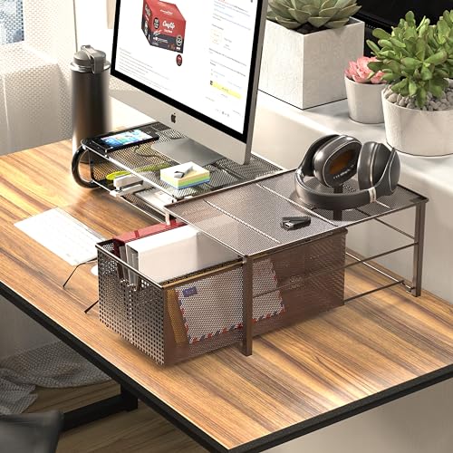 Deco Brothers Stackable Pull Out Cabinet Sliding Basket with Divider, Large | Under Sink Organizer, Bronze - color: Bronze