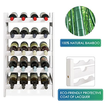 SMIBUY Bamboo Wine Rack, 20 Bottles Display Holder, 5-Tier Free Standing Storage Shelves for Kitchen, Pantry, Cellar, Bar (White) - color: White