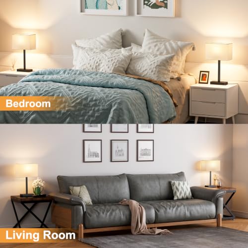 Hong-in Touch Lamps for Bedroom - 3-Way Dimmable Bedside Lamps Set of 2 with USB C+A, White Modern Table Lamp for Night Stands, Desk Lamp for Living Room Nightstand End Tables Bed Side - color: E. White&Black
