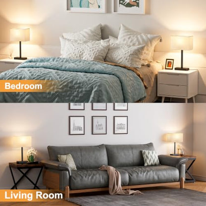 Hong-in Touch Lamps for Bedroom - 3-Way Dimmable Bedside Lamps Set of 2 with USB C+A, White Modern Table Lamp for Night Stands, Desk Lamp for Living Room Nightstand End Tables Bed Side - color: E. White&Black