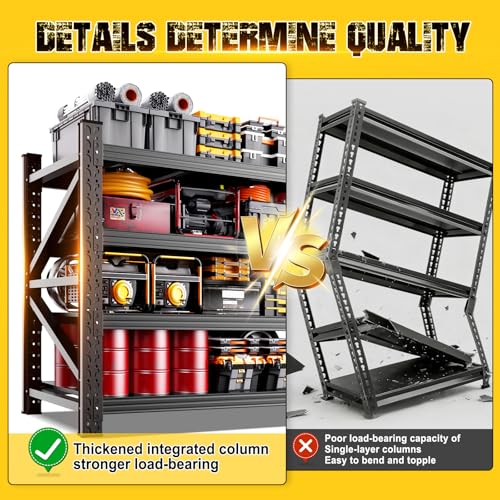 69"W Garage Shelving,6000lb Heavy Duty Storage Shelves,4 Tier Adjustable Shelving Unit,Industrial Metal Storage Shelving,Easy to install Standing Garage Shelf for Warehouse,Basement,64"H x 69"W x 24"D