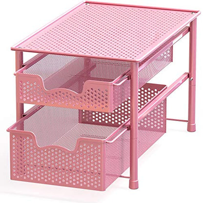 Simple Houseware Stackable 2 Tier Sliding Basket Organizer Drawer, Pink - color: Pink, size: 2-Tier