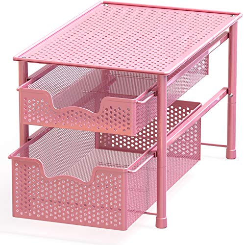 Simple Houseware Stackable 2 Tier Sliding Basket Organizer Drawer, Pink - color: Pink, size: 2-Tier