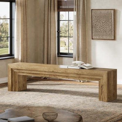 Tribesigns 71" Extra Long Entryway Bench, Farmhouse Bed Bench (Brown) | Modern Wooden Shoe Bench Indoor Seating with Layered Design for Hallway, Bedroom, Living Room, Sofa Back, Dining Room - color: Brown