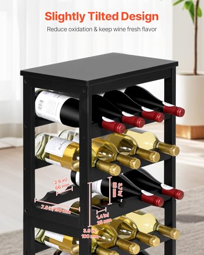 VEVOR 24 Bottle Detachable Wine Rack, 6-Tier Wine Bottle Holder,Solid Bamboo Wood Freestanding Floor Display Wine Storage Shelves with Table Top, for Kitchen,Cellar,Bar,Dining Room,Living Room(Black) - size: 24 Bottle