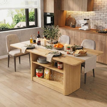 FUQARHY 63" Dining Table with Storage, Farmhouse Rectangular Kitchen Table - color: Yellow Oak