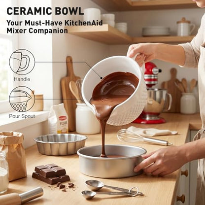 COFUN Ceramic Mixer Bowl for KitchenAid 4.5-5 Qt Tilt-Head Stand Mixers | Mixing Bowl with Handle & Pour Spout, Oven/Microwave/Dishwasher Safe - color: Whier-Ceramic