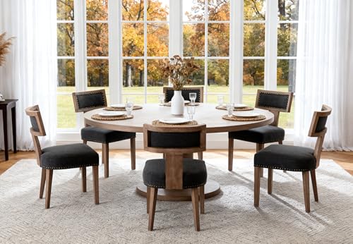 RIVOVA Mid Century Modern Dining Chairs Set of 4 Linen Fabric Upholstered Kitchen Side Chairs with Nailhead Trim, Modern Kitchen Armless Solid Wood Dining Chairs, Charcoal - color: Charcoal Nailhead