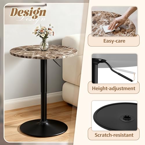 Shahoo Bar Table, Adjustable Height Pub Table 27.4-36 Inches, Cocktail Table for Bar, Bistro, Café, Home, Faux Marble - color: Faux Marble, style: Height Adjustable