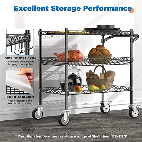 Leteuke 3 Tier Rolling Carts with Wheels, Heavy Duty Rolling Utility Cart | NSF Commercial Grade Metal Cart with Handle&Shelf Liner,Trolley Serving Cart for Kitchen,Restaurant,Plant Display,Black - color: Matte Black