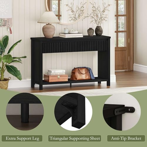 BON AUGURE Wood Console Table for Entryway, 47In Entryway Table with Storage, Narrow Sofa Tables with Drawers, Modern Black Couch Tables for Living Room, Black Oak - color: Black Oak
