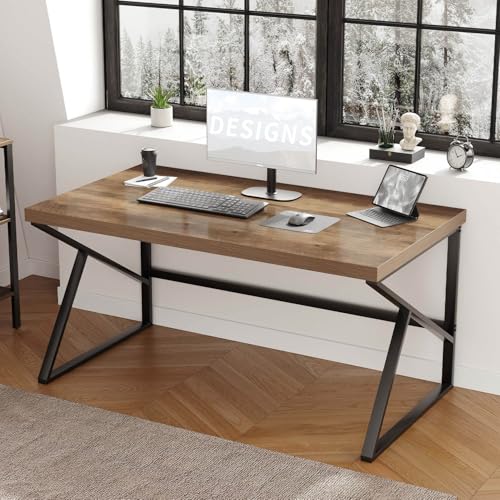 HSH Minimalist PC Desk, Industrial Home Office Desk, Sturdy Wood and Metal Desk, Rustic Vintage Oak 55 Inch Work Study Writing Desks Computer Table for Living Room Bedroom - color: Rustic Oak, size: 55 Inch