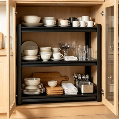 32"H x28"W Bakers Rack, 3-Tier Adjustable Kitchen Storage Rack, Highly Stable Metal Microwave Stand with Storage, 400lbs Per Tier Corner Display Shelf, Suitable for Kitchen Pantry Dinning Room, Black - size: 3T-32"H*28"W*14"D