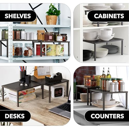 Simple Houseware Cabinet Counter Shelf Organizer w/Steel Surface, Bronze | Expandable & Stackable 9" D x 12.75" W x 5.9" H - color: Bronze