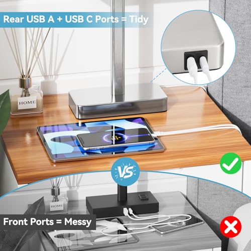Hong-in Touch Lamps for Bedroom - 3-Way Dimmable Bedside Lamps Set of 2 with USB C+A, White Modern Table Lamp for Night Stands, Desk Lamp for Living Room Nightstand End Tables Bed Side - color: C. White&Nickel