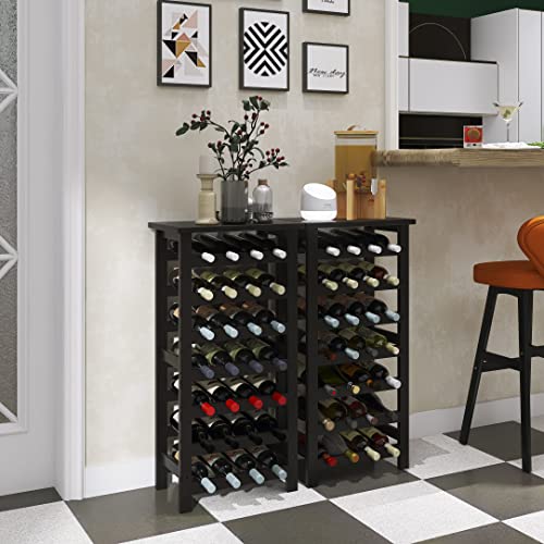 SMIBUY Bamboo Wine Rack, 28 Bottles Display Holder with Table Top, 7-Tier Free Standing Storage Shelves for Kitchen, Pantry, Cellar, Bar (Black) - color: Black