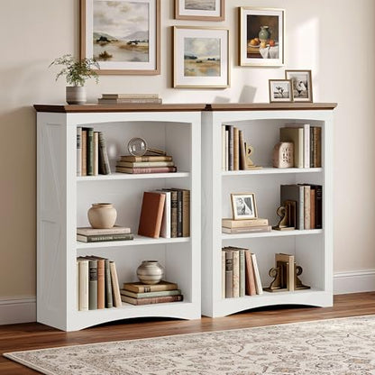 IRONCK 43" Tall 3-Tier Bookshelf, Farmhouse Bookcase White | White finish, anti-tip design, wood thick shelf, 30" wide floor-standing unit for home office, living room, bedroom