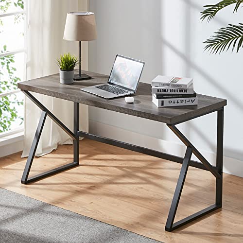 HSH Large Rustic Grey Computer Desk, Metal and Wood Home Office Desk, Industrial Vintage Soho Study Writing Table, Big Long PC Desk Workstation for Livingroom Bedroom, Dark Gray Oak, 60 Inch Wide - color: Dark Gray Oak, size: 60 Inch