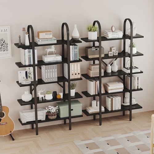 Wide Bookshelf Arched Bookcase, Industrial 5 Tier Open Book Shelves with Metal Frame, 72" Tall Freestanding Heavy Duty Display Rack for Home Office, Living Room,Black,Easy Assembly - color: Black, size: 5 Tier Arched Wide