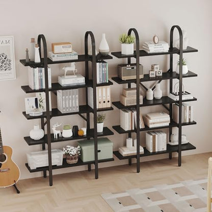 Wide Bookshelf Arched Bookcase, Industrial 5 Tier Open Book Shelves with Metal Frame, 72" Tall Freestanding Heavy Duty Display Rack for Home Office, Living Room,Black,Easy Assembly - color: Black, size: 5 Tier Arched Wide