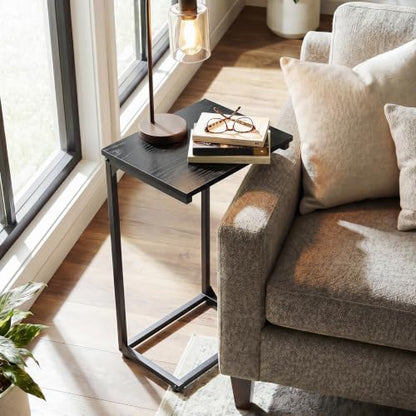 AMHANCIBLE C Shaped End Tables Set of 2, Couch Side Tables that Slide Under Sofa, Slim TV Trays for Living Room and Bedroom, Narrow Space Saving Laptop Workstation, Black, HET02BBK - color: Black