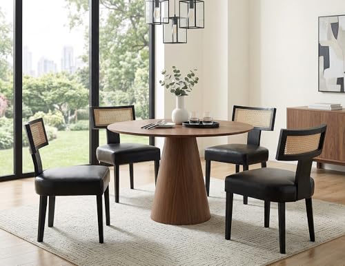 RIVOVA Rattan Dining Chairs Set of 4, Modern PU Leather Upholstered Kitchen Chairs, Wooden Dining Room Chair Farmhouse Dinner Chair, Black - color: Black Rattan