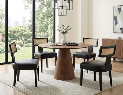 RIVOVA Rattan Dining Chairs Set of 4, Modern PU Leather Upholstered Kitchen Chairs, Wooden Dining Room Chair Farmhouse Dinner Chair, Black - color: Black Rattan