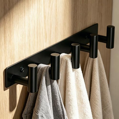 Black Coat Wall Mounted Rack with 5 Hooks, Coat Rack Hooks Suitable for Coats, Keys, Hats, Bags and Towels, Essential for Bathroom and Living Room Storage (1Pack)