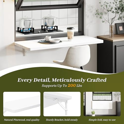 Dogsky 36" x 14" Floating Wall Desk, Fold Down Wall Table - 200 lbs Heavy Duty Solid Pine Wall Mount Folding Desk for Home Office, Laundry Room, Kitchen & Small Apartment, White - color: White, size: 36'' x 13.7'' x 6.3''