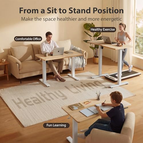 Cubiker Standing Desk, 40x24 Inches Sit Stand Home Office Desk, Electric Stand up Desk, Adjustable Desk with Splice Board, White Frame/Maple Top - color: Maple, size: 40x24