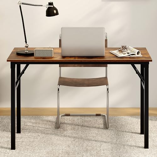 Need Office Computer Desk - 47.2L Sturdy and Heavy Duty Folding Laptop Table,Writing Table/Home Office Desk/Sewing Table,No Assembly Required,Rustic Brown AC5FB(120 * 60) - color: Rustic Brown & Black Frame, size: 47inch