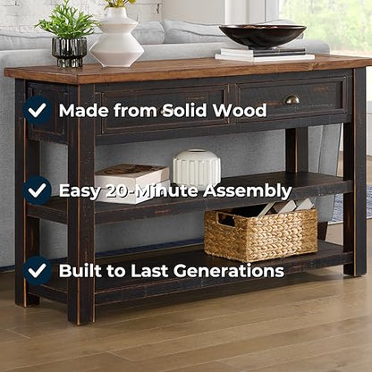 Martin Svensson Home Monterey Solid Wood Sofa Console Table, Black and Honey Brown - color: Black and Honey