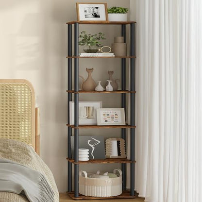 VASAGLE Superfast Toolless Assembly, 6-Tier Shelf for Living Room, Standing Shelf, Bookshelf, Bedroom, Kitchen, 9.4 x 15 x 68.3 Inches, Rustic Brown and Ink Black ULLS136K01 - color: Rustic Brown + Ink Black, size: 6 Tiers (15"W)