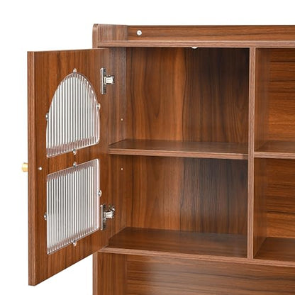 Wooden Computer Gaming Desk with 90 Degree Rotating Desktop, Study Writing Desk with Open Shelves, Storage Drawer and Cabinets, Work Desk for Home Office Bedroom Living Room (Walnut-03) - color: Walnut-03