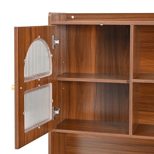 Bellemave Computer Desk with 90 Degree Rotating Desktop, 43x70 Inch Home Office Desk with Drawer and Storage Cabinets, Gaming Desk with Shelves, Writing Desk for Study (Walnut) - color: Walnut
