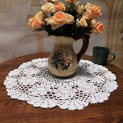 Damanni White Cotton Handmade Crochet Lace Tablecloth Doilies Table Overlay,Round,19 Inch,2PCS - size: White-2pc-19 Inch