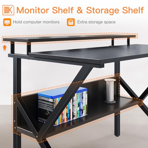 ODK Small Desk, 27.5 Inch Computer Desk for Small Spaces, Study Desk with Storage & Monitor Stand, Black - color: Black