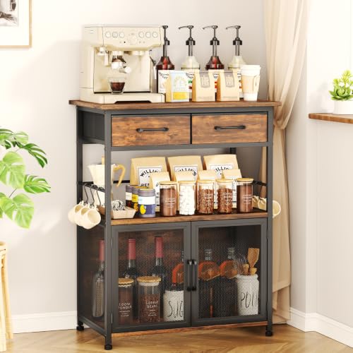 SWTYMIKI Coffee Bar Cabinet with Drawer - Coffee Stand Station with Removable Hooks, Buffet Cabinet for Coffee Maker or Microwave, Kitchen Bar Table Storage Organizer (Espresso, 23.62"x14.96"x31.3") - color: Espresso, size: 23.62"x14.96"x31.3"