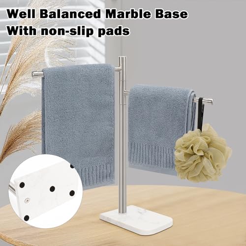 Standing Hand Towel Holder, Hand Towel Stand with Marble Base, 304 Stainless Steel Towel Rack with 2 Swivel Arm, Countertop Stand Towel Ring Towel Bar for Bathroom (Brushed Nickel) - color: Brushed Nickel