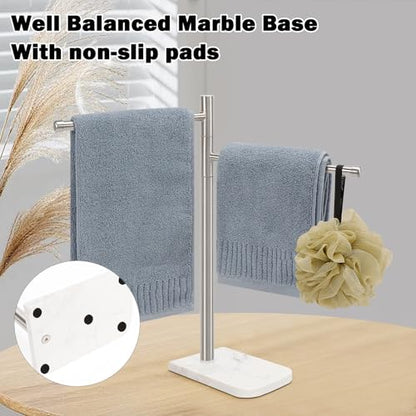 Standing Hand Towel Holder, Hand Towel Stand with Marble Base, 304 Stainless Steel Towel Rack with 2 Swivel Arm, Countertop Stand Towel Ring Towel Bar for Bathroom (Brushed Nickel) - color: Brushed Nickel