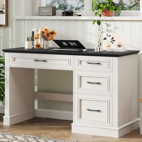 Befrases Farmhouse 47" Executive Desk with File Drawer, Black | Computer Desk with 4 Drawers, Workstation for Study, Writing, Home Office - color: Black, size: Wihtout Charging Station